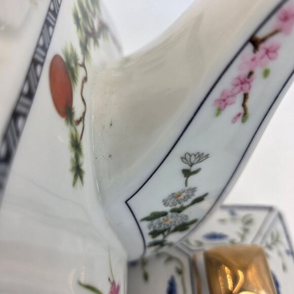 Franklin Porcelain 1986 Decorative Teapot w Stand Flowers Birds Japan FP Vintage - Picture 9 of 15